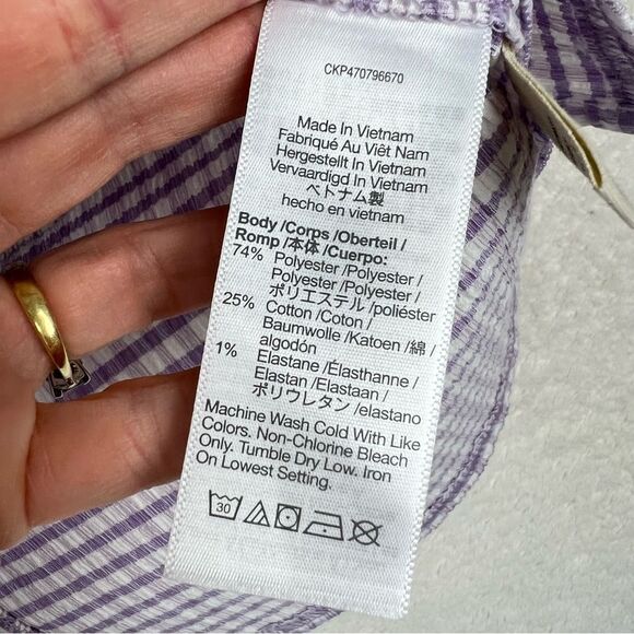 Madewell Crinkled Button-Down Shirt Plaid Purple Cottagecore Milkmaid - Picture 10 of 12